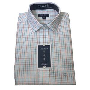 Club Room Men's Regular Fit Letto Plaid Dress Shirt Orange Aqua 15.5 32/33 $60